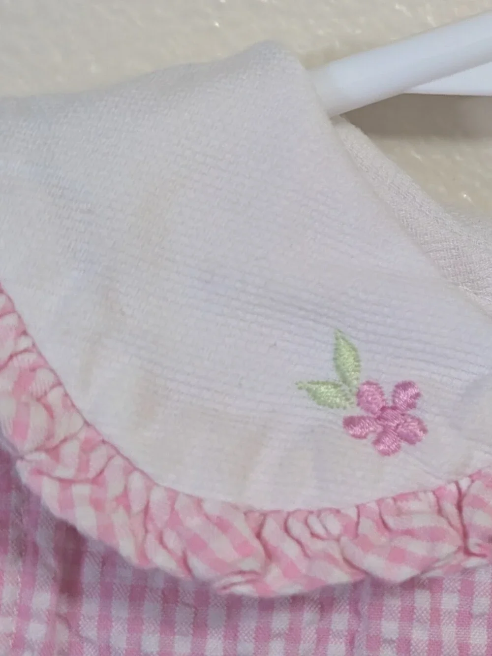 Pink Seersucker Floral Trim Girls' Casual Dress